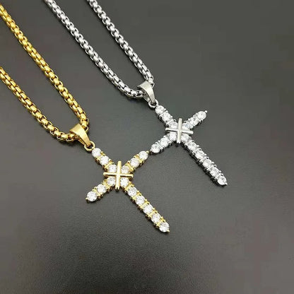 Fashion Female Cross Pendants dropshipping Gold Black Color Stainless Steel Jesus Cross Pendant Necklace Jewelry For Men/Women