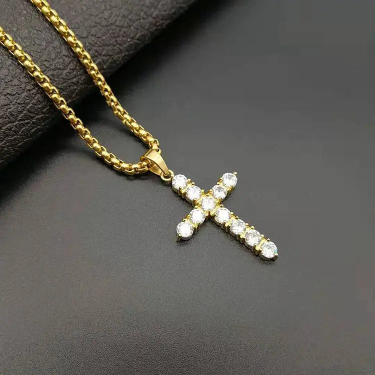 Fashion Female Cross Pendants dropshipping Gold Black Color Stainless Steel Jesus Cross Pendant Necklace Jewelry For Men/Women