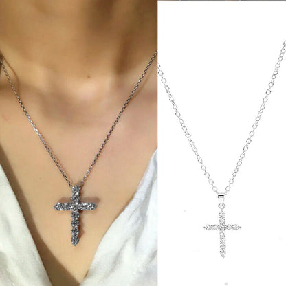 Simple Love Cross Pendant Choker Necklace Charm Rhinestone Couples Jewelry Women's Neck Chain Christmas Gift Lady Necklace