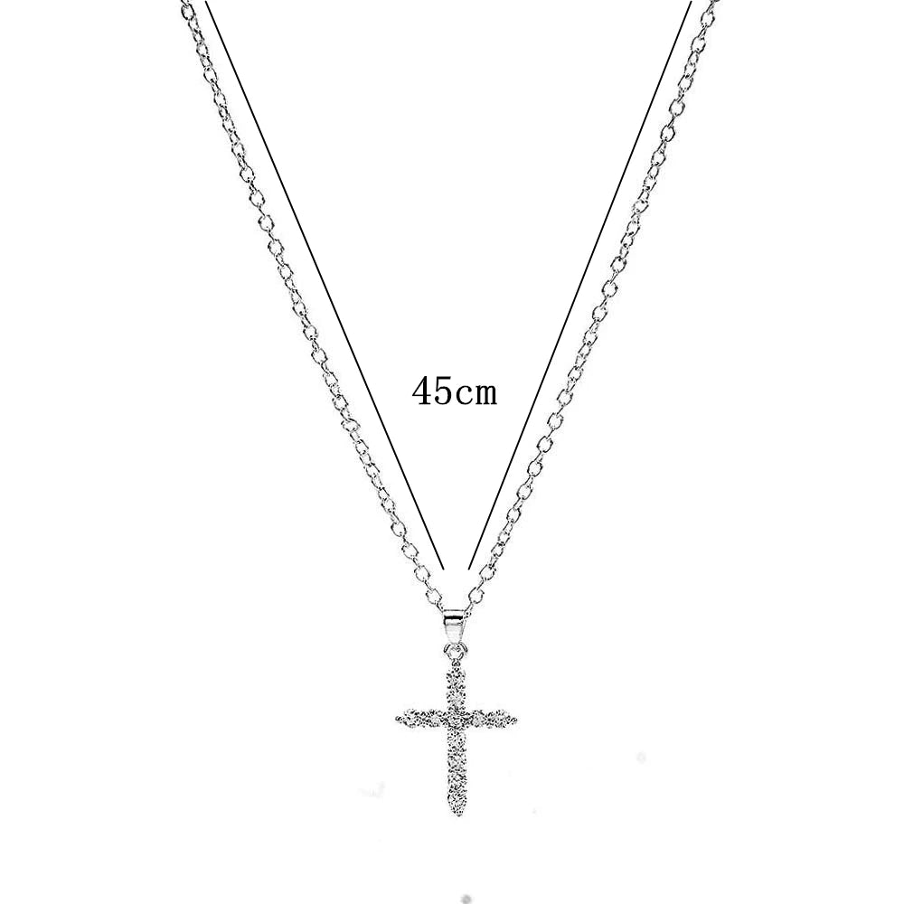 Simple Love Cross Pendant Choker Necklace Charm Rhinestone Couples Jewelry Women's Neck Chain Christmas Gift Lady Necklace