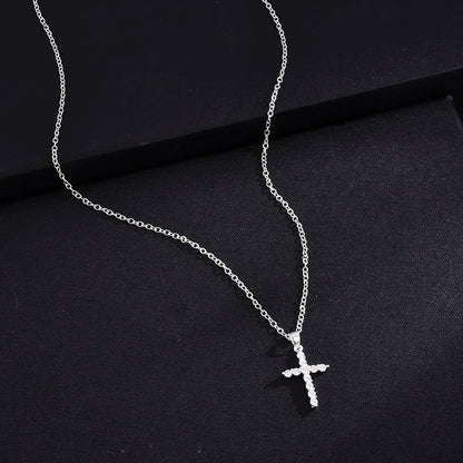 Simple Love Cross Pendant Choker Necklace Charm Rhinestone Couples Jewelry Women's Neck Chain Christmas Gift Lady Necklace