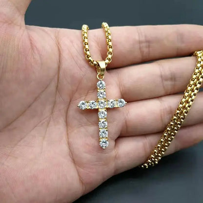 Fashion Female Cross Pendants dropshipping Gold Black Color Stainless Steel Jesus Cross Pendant Necklace Jewelry For Men/Women