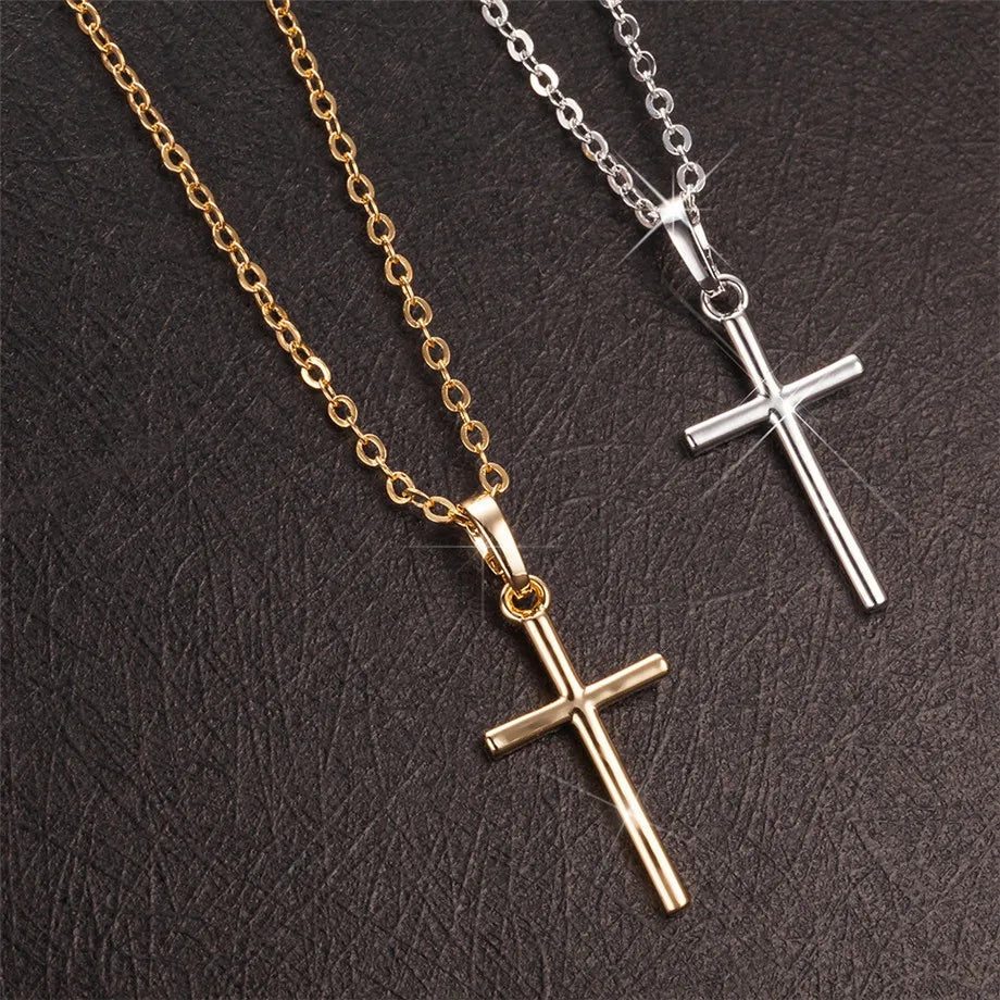 Fashion Female Cross Pendants dropshipping Gold Black Color Stainless Steel Jesus Cross Pendant Necklace Jewelry For Men/Women