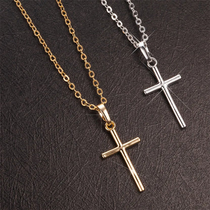 Fashion Female Cross Pendants dropshipping Gold Black Color Stainless Steel Jesus Cross Pendant Necklace Jewelry For Men/Women