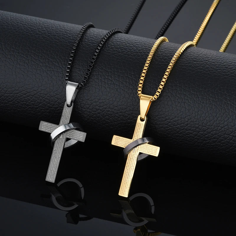 Fashion Female Cross Pendants dropshipping Gold Black Color Stainless Steel Jesus Cross Pendant Necklace Jewelry For Men/Women