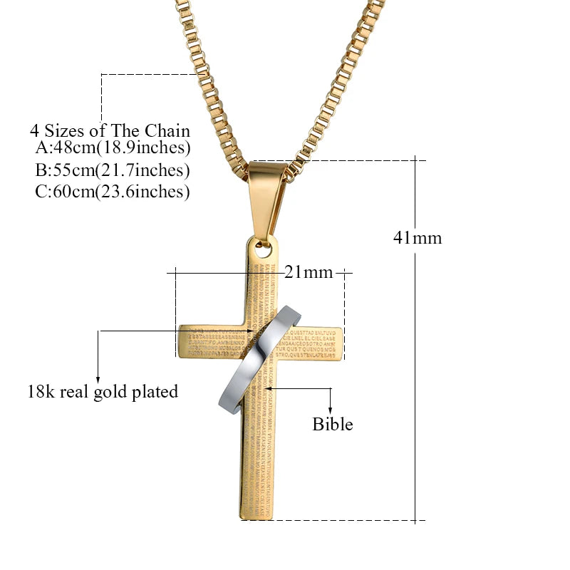 Fashion Female Cross Pendants dropshipping Gold Black Color Stainless Steel Jesus Cross Pendant Necklace Jewelry For Men/Women