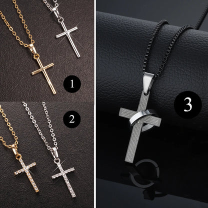 Fashion Female Cross Pendants dropshipping Gold Black Color Stainless Steel Jesus Cross Pendant Necklace Jewelry For Men/Women