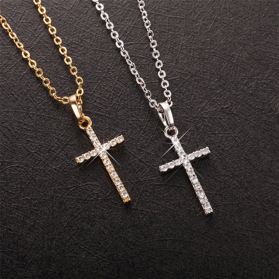 Fashion Female Cross Pendants dropshipping Gold Black Color Stainless Steel Jesus Cross Pendant Necklace Jewelry For Men/Women