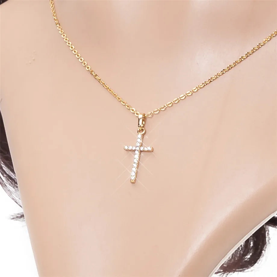 Fashion Female Cross Pendants dropshipping Gold Black Color Stainless Steel Jesus Cross Pendant Necklace Jewelry For Men/Women