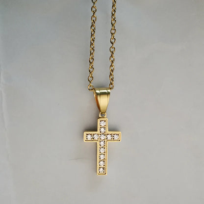 Fashion Female Cross Pendants dropshipping Gold Black Color Stainless Steel Jesus Cross Pendant Necklace Jewelry For Men/Women