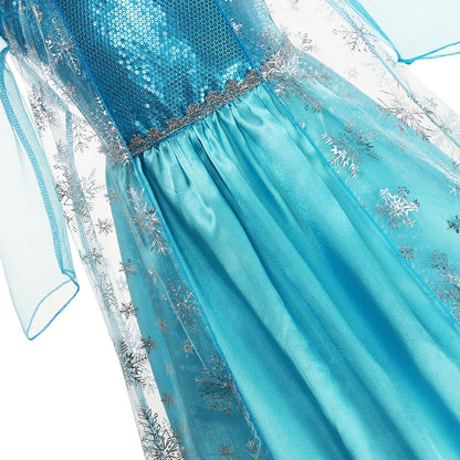 Girls Elsa Princess Dresses Carnival Party Gown Cloak Children Birthday Cosplay Costume Frozen Dress Kids Snow Queen Clothes