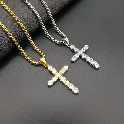 Fashion Female Cross Pendants dropshipping Gold Black Color Stainless Steel Jesus Cross Pendant Necklace Jewelry For Men/Women