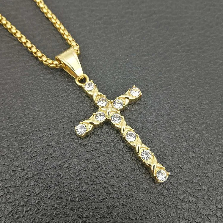 Fashion Female Cross Pendants dropshipping Gold Black Color Stainless Steel Jesus Cross Pendant Necklace Jewelry For Men/Women