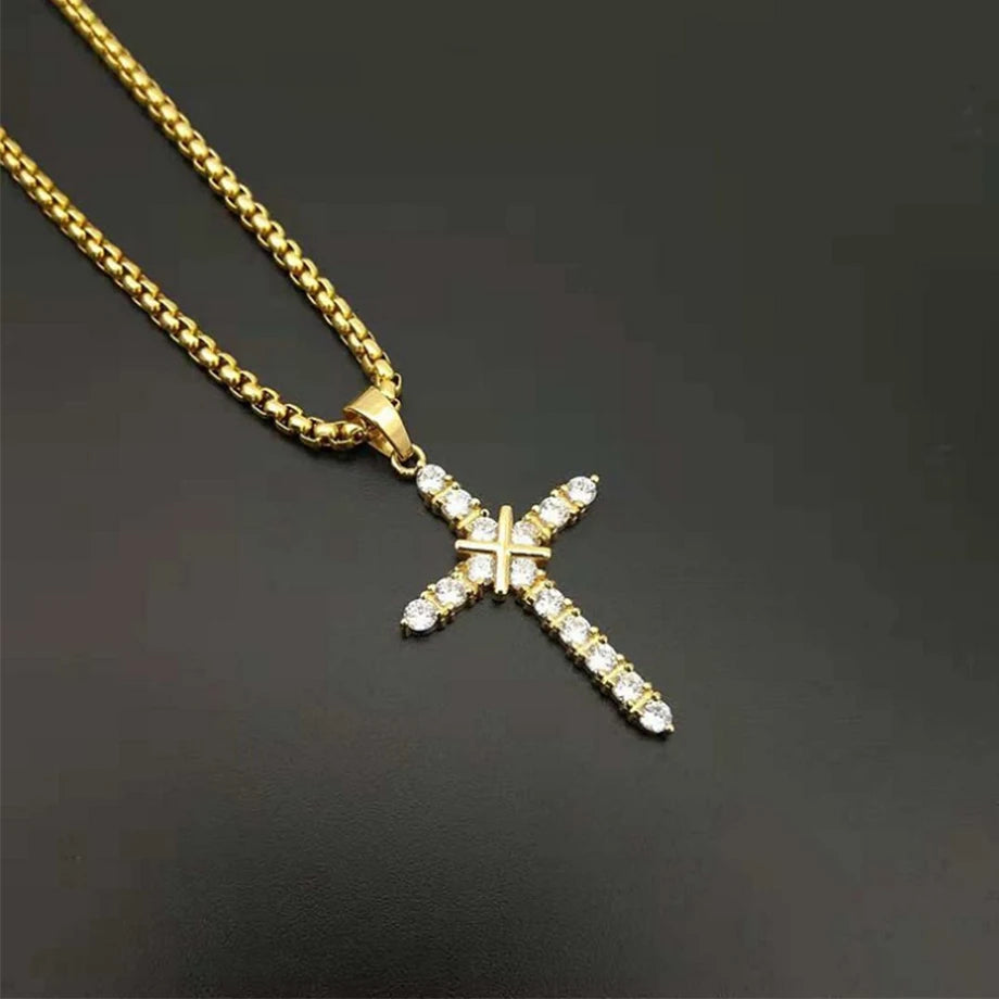 Fashion Female Cross Pendants dropshipping Gold Black Color Stainless Steel Jesus Cross Pendant Necklace Jewelry For Men/Women