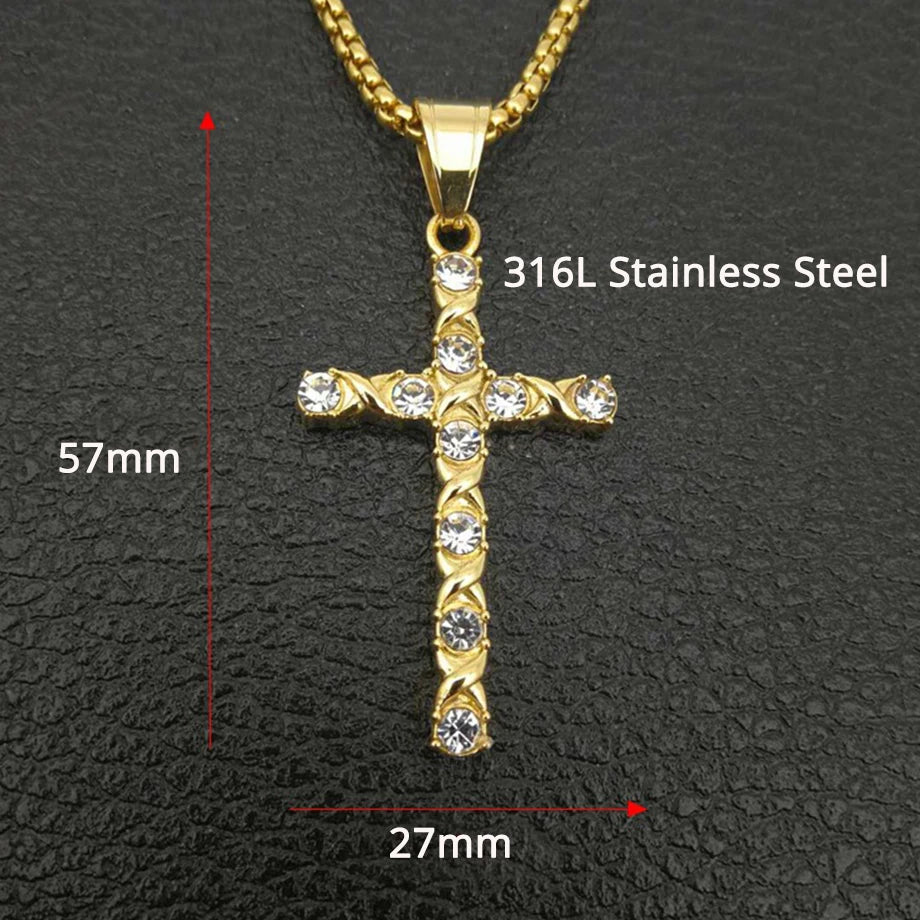 Fashion Female Cross Pendants dropshipping Gold Black Color Stainless Steel Jesus Cross Pendant Necklace Jewelry For Men/Women