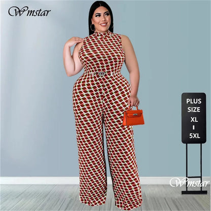 Wmstar Plus Size Women Jumpsuit Summer Clothes Plaid Print with Belt Urban Leisure Shirts Bodysuit New Wholesale Dropshipping