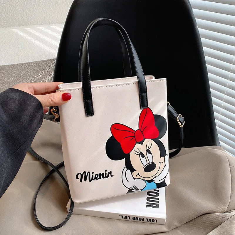 MINISO Disney 2023 Mickey Print Casual Simple Fashion Trend One Shoulder Portable PU Small Square Bag Messenger Bag for Women