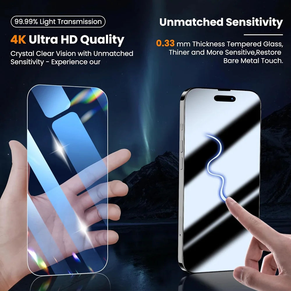 For iPhone 16 15 Pro Max Phone Case & Screen Glass For iPhone 16 15 14 13 Mini 12 11 Pro Transparent Case iPhone16 Plus Cover