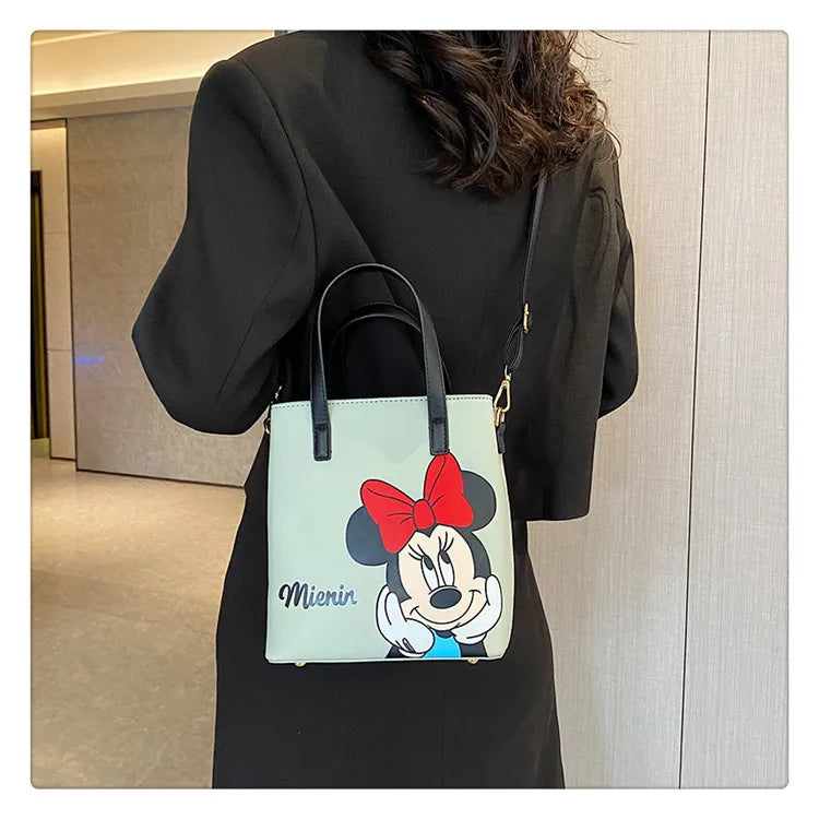 MINISO Disney 2023 Mickey Print Casual Simple Fashion Trend One Shoulder Portable PU Small Square Bag Messenger Bag for Women