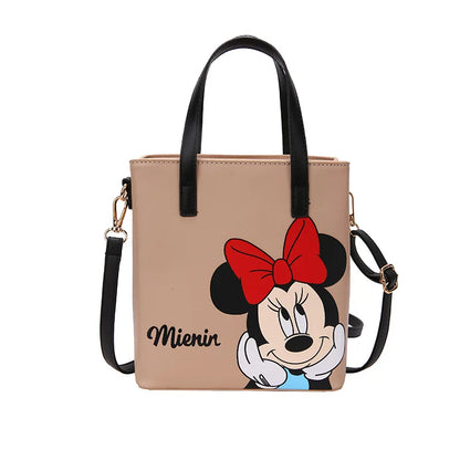 MINISO Disney 2023 Mickey Print Casual Simple Fashion Trend One Shoulder Portable PU Small Square Bag Messenger Bag for Women