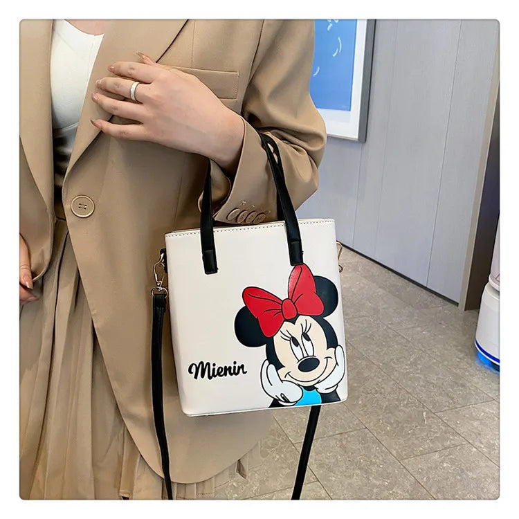 MINISO Disney 2023 Mickey Print Casual Simple Fashion Trend One Shoulder Portable PU Small Square Bag Messenger Bag for Women