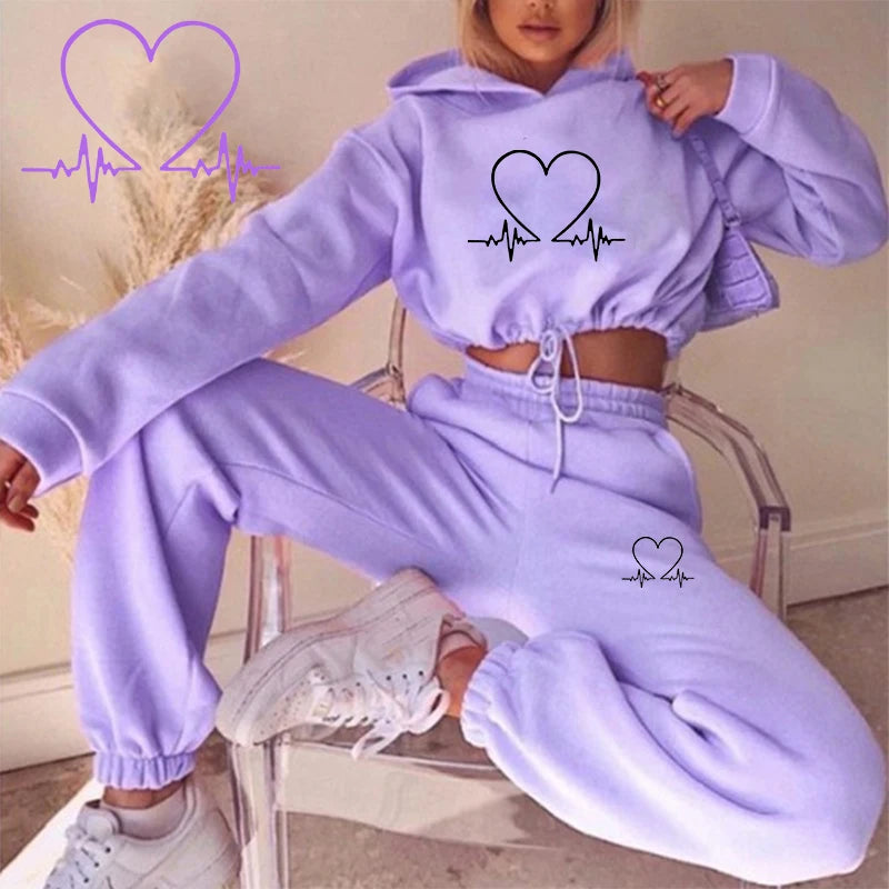 Fashion Women Track Suits Sports Wear Jogging Suits Ladies Hooded Tracksuit Set Clothes Hoodies+Sweatpants Sweat Suits