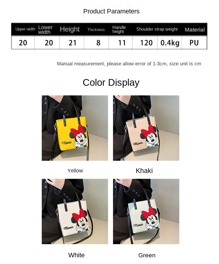 MINISO Disney 2023 Mickey Print Casual Simple Fashion Trend One Shoulder Portable PU Small Square Bag Messenger Bag for Women