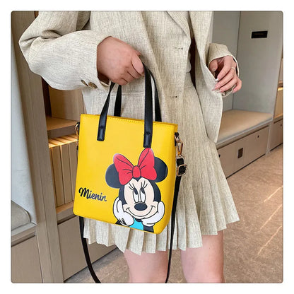 MINISO Disney 2023 Mickey Print Casual Simple Fashion Trend One Shoulder Portable PU Small Square Bag Messenger Bag for Women