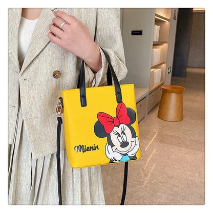 MINISO Disney 2023 Mickey Print Casual Simple Fashion Trend One Shoulder Portable PU Small Square Bag Messenger Bag for Women