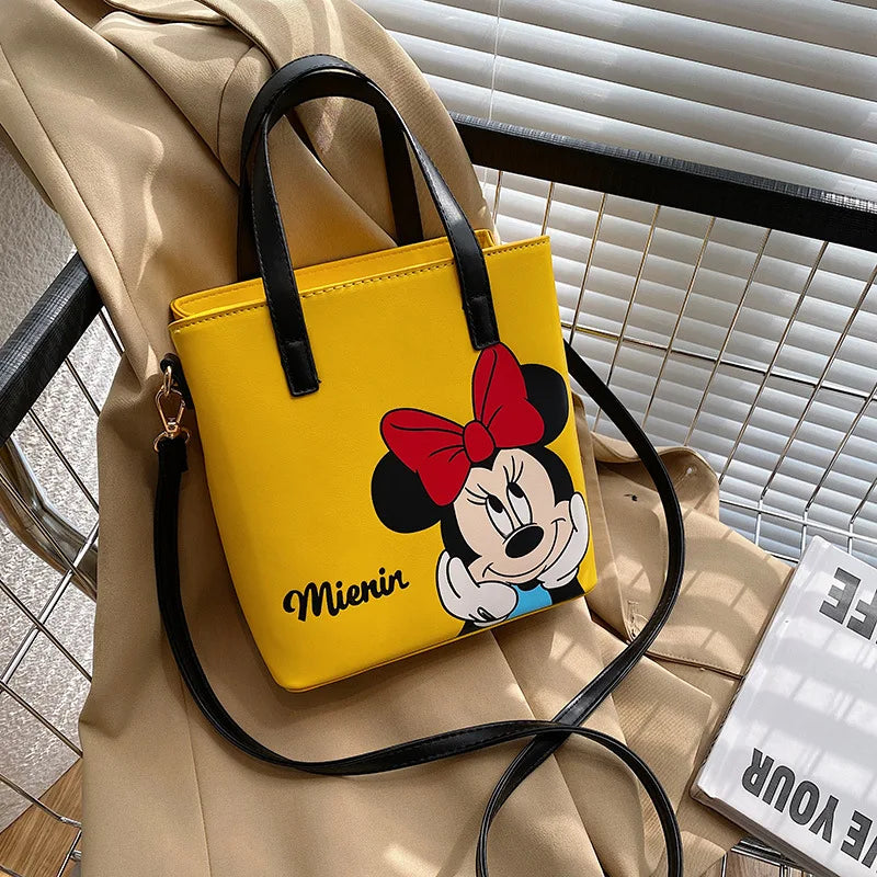 MINISO Disney 2023 Mickey Print Casual Simple Fashion Trend One Shoulder Portable PU Small Square Bag Messenger Bag for Women