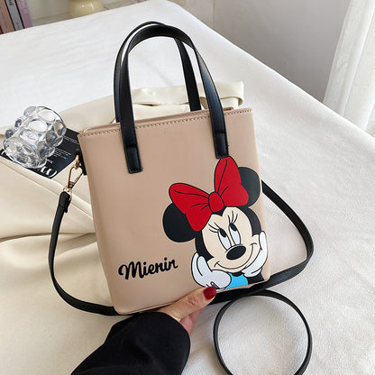 MINISO Disney 2023 Mickey Print Casual Simple Fashion Trend One Shoulder Portable PU Small Square Bag Messenger Bag for Women