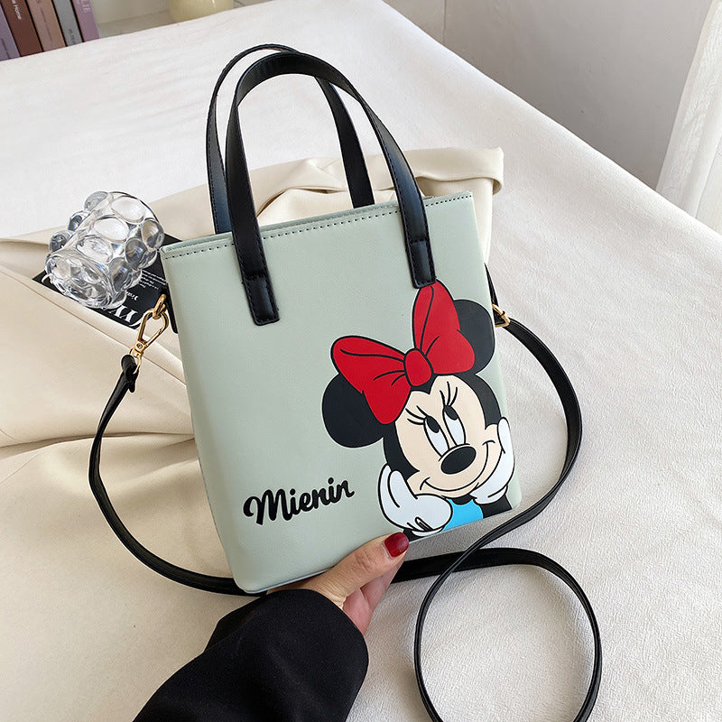 MINISO Disney 2023 Mickey Print Casual Simple Fashion Trend One Shoulder Portable PU Small Square Bag Messenger Bag for Women