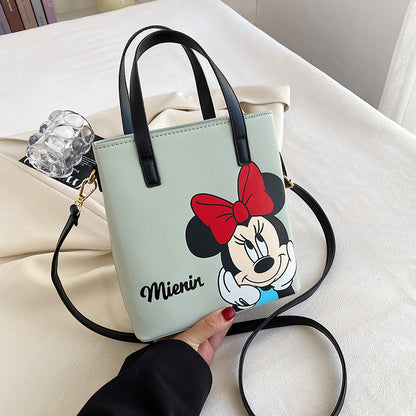 MINISO Disney 2023 Mickey Print Casual Simple Fashion Trend One Shoulder Portable PU Small Square Bag Messenger Bag for Women