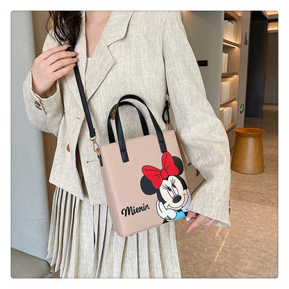 MINISO Disney 2023 Mickey Print Casual Simple Fashion Trend One Shoulder Portable PU Small Square Bag Messenger Bag for Women