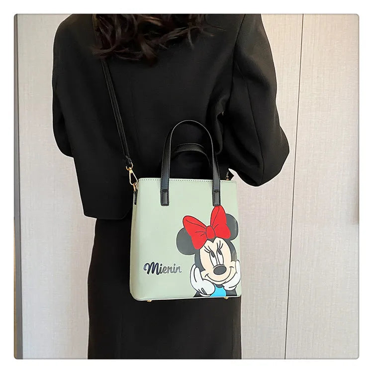 MINISO Disney 2023 Mickey Print Casual Simple Fashion Trend One Shoulder Portable PU Small Square Bag Messenger Bag for Women