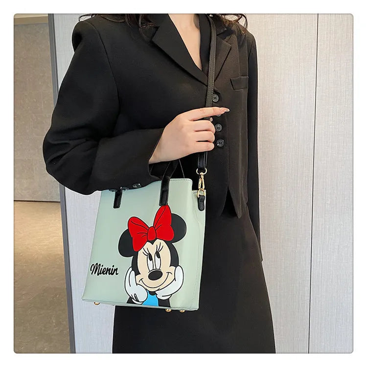 MINISO Disney 2023 Mickey Print Casual Simple Fashion Trend One Shoulder Portable PU Small Square Bag Messenger Bag for Women