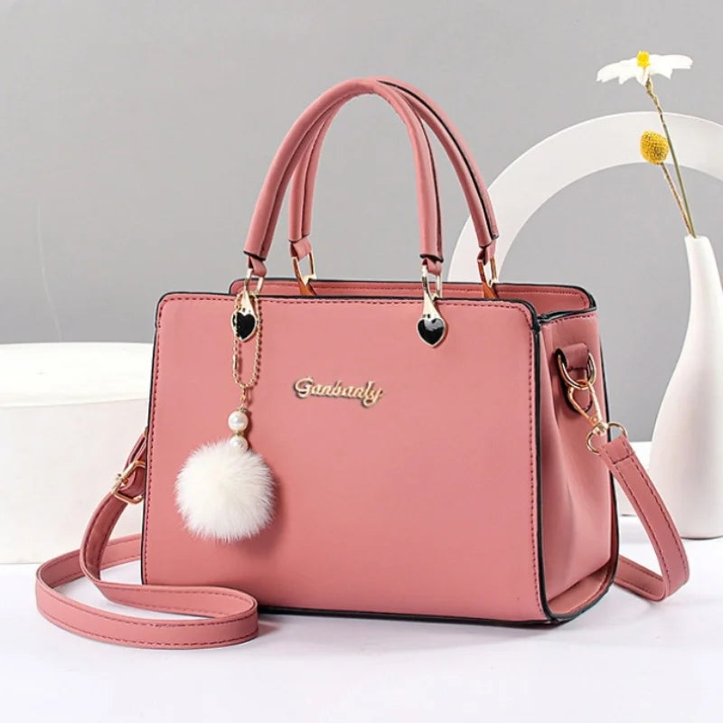 Elegant PU Shoulder Bag Fashionable Large Capacity Women Bag  Plush Ball Decor Handbag Simple Casual Crossbody Bag