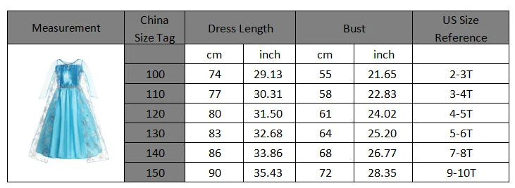 Girls Elsa Princess Dresses Carnival Party Gown Cloak Children Birthday Cosplay Costume Frozen Dress Kids Snow Queen Clothes