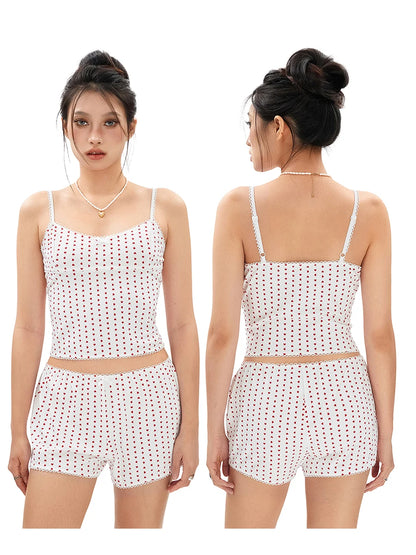 Women's 2 Piece Outfits Fashion Ladies Dot Print Sleeveless Camisole and Elastic Shorts Club Streetwear Summer Clothes