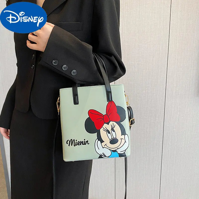 MINISO Disney 2023 Mickey Print Casual Simple Fashion Trend One Shoulder Portable PU Small Square Bag Messenger Bag for Women