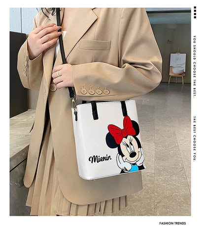 MINISO Disney 2023 Mickey Print Casual Simple Fashion Trend One Shoulder Portable PU Small Square Bag Messenger Bag for Women