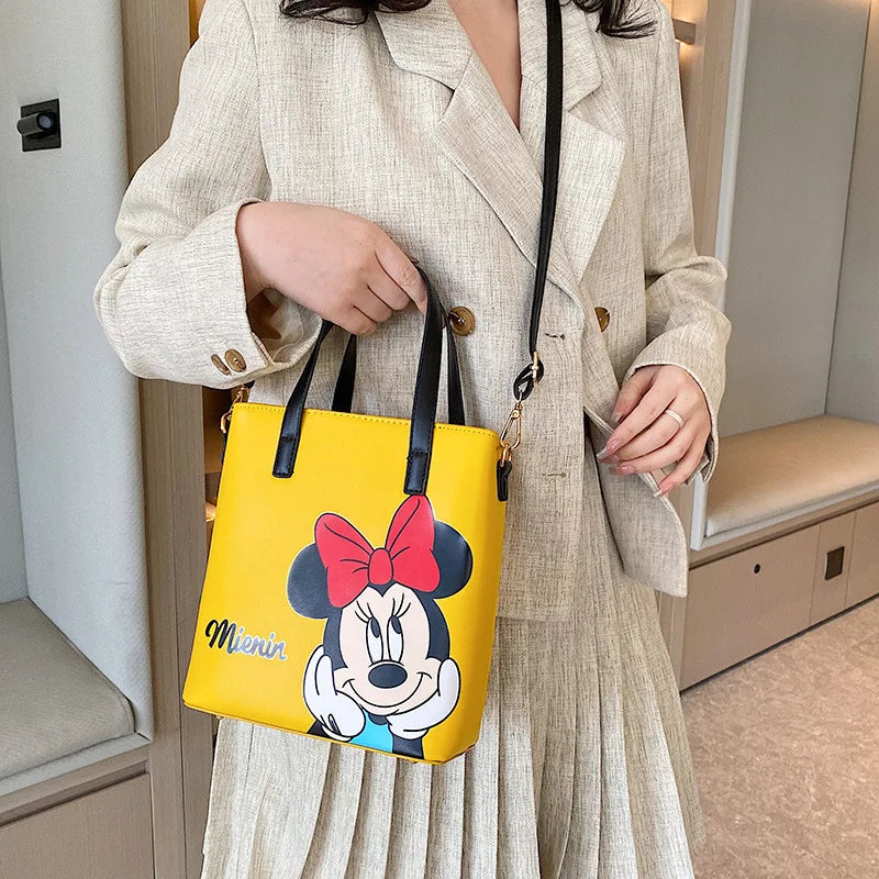 MINISO Disney 2023 Mickey Print Casual Simple Fashion Trend One Shoulder Portable PU Small Square Bag Messenger Bag for Women