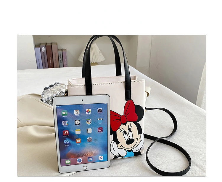 MINISO Disney 2023 Mickey Print Casual Simple Fashion Trend One Shoulder Portable PU Small Square Bag Messenger Bag for Women