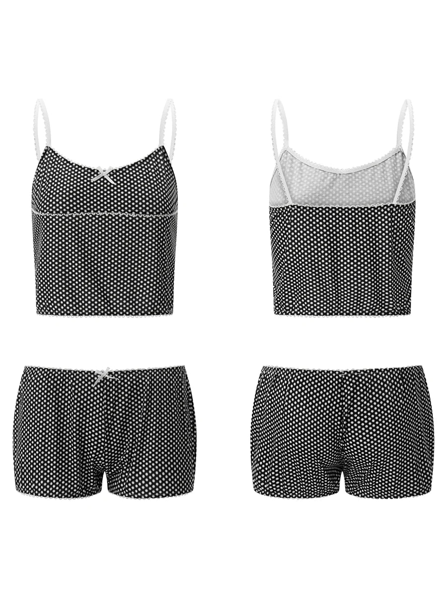 Women's 2 Piece Outfits Fashion Ladies Dot Print Sleeveless Camisole and Elastic Shorts Club Streetwear Summer Clothes