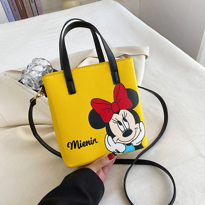 MINISO Disney 2023 Mickey Print Casual Simple Fashion Trend One Shoulder Portable PU Small Square Bag Messenger Bag for Women