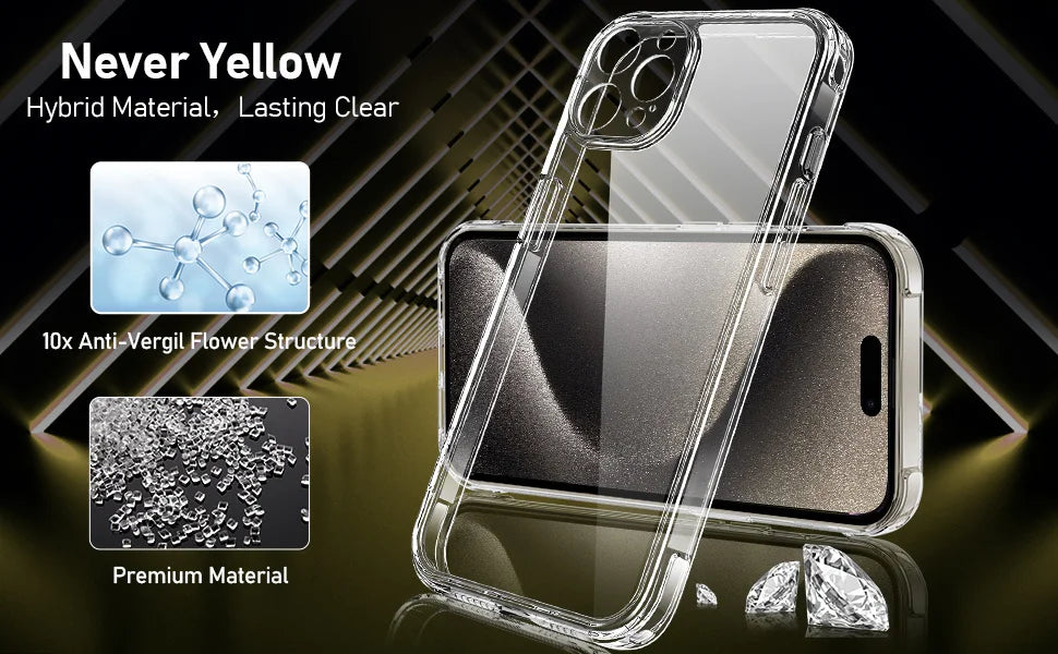 For iPhone 16 15 Pro Max Phone Case & Screen Glass For iPhone 16 15 14 13 Mini 12 11 Pro Transparent Case iPhone16 Plus Cover