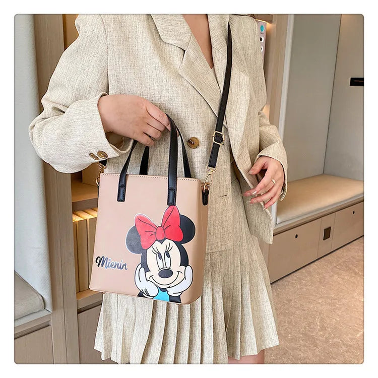 MINISO Disney 2023 Mickey Print Casual Simple Fashion Trend One Shoulder Portable PU Small Square Bag Messenger Bag for Women