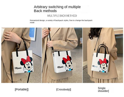 MINISO Disney 2023 Mickey Print Casual Simple Fashion Trend One Shoulder Portable PU Small Square Bag Messenger Bag for Women