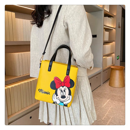 MINISO Disney 2023 Mickey Print Casual Simple Fashion Trend One Shoulder Portable PU Small Square Bag Messenger Bag for Women