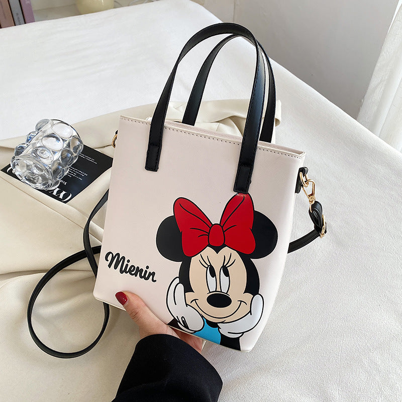 MINISO Disney 2023 Mickey Print Casual Simple Fashion Trend One Shoulder Portable PU Small Square Bag Messenger Bag for Women